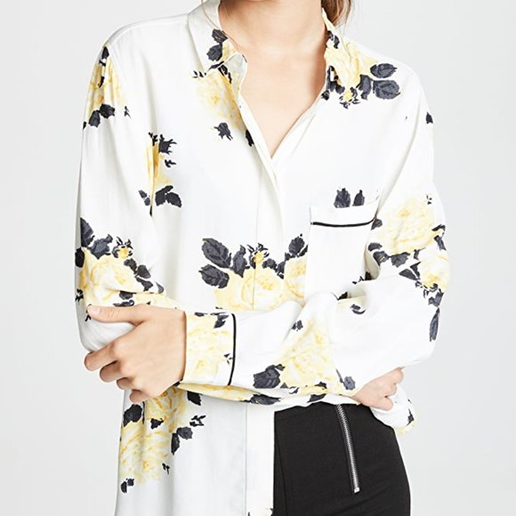 Ganni Tops - GANNI FLORAL CREPE BUTTON DOWN BLOUSE